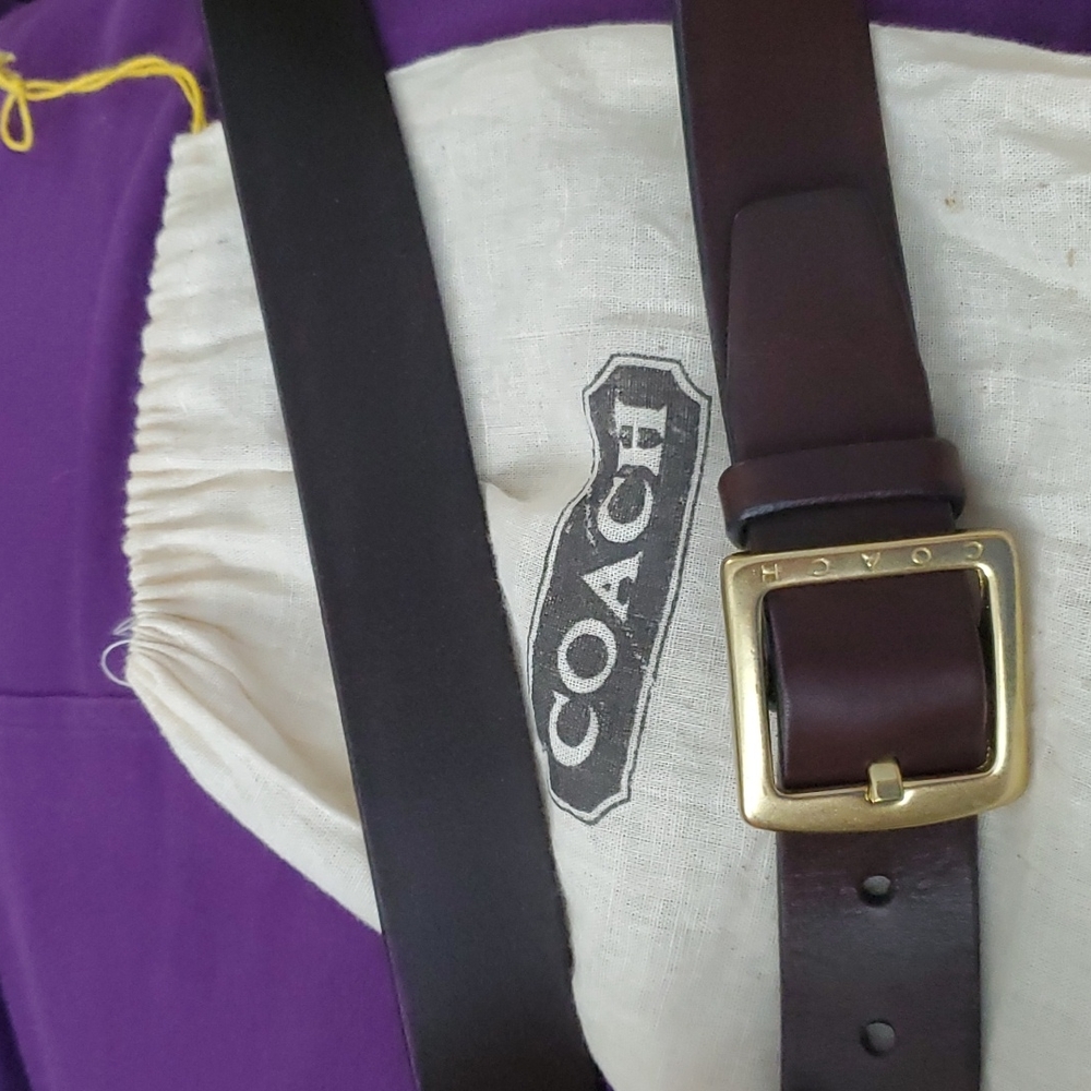 Coach Belt, Dark Brown, Gold Buckle, 40" Long, comes with storage drawstring bag